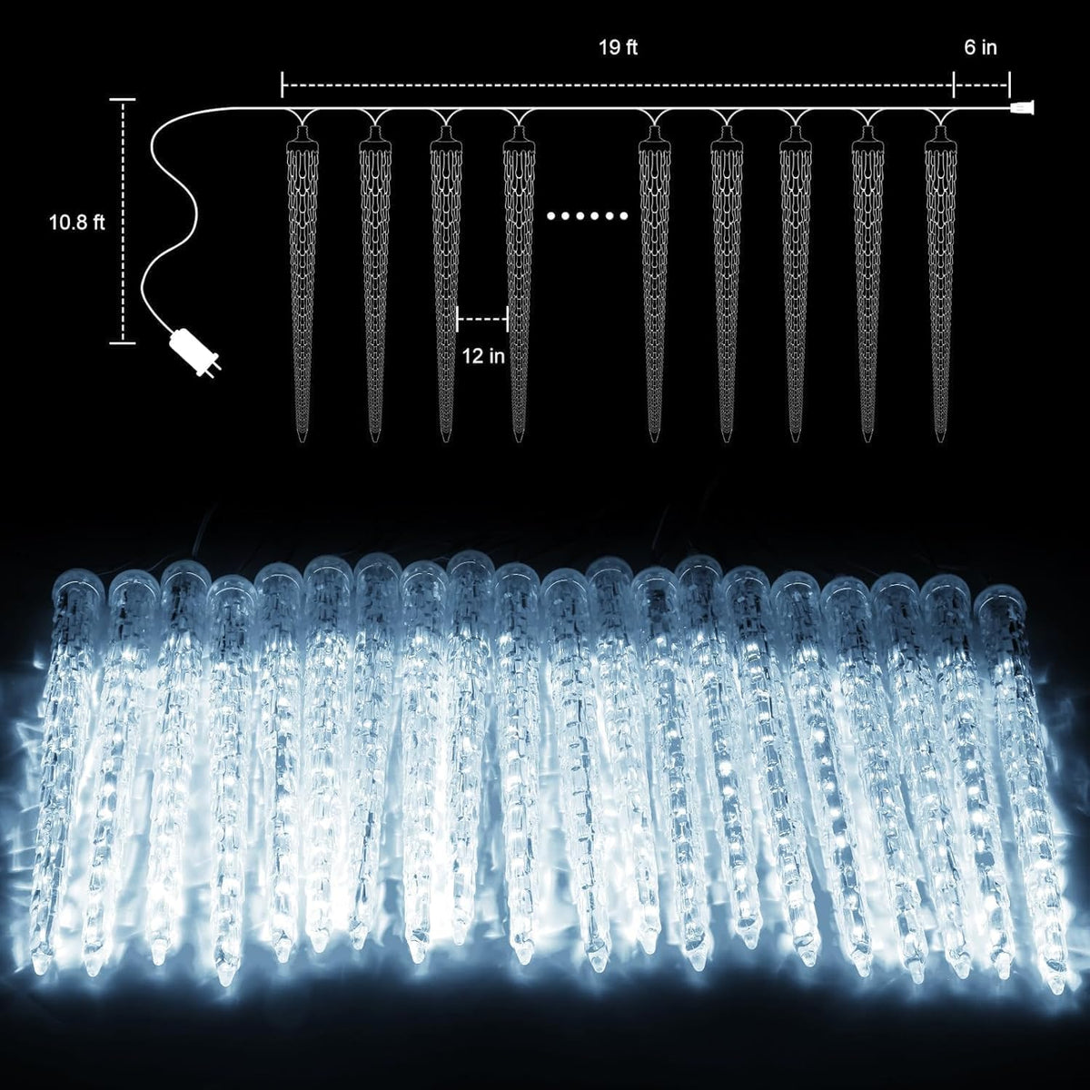Brightown Christmas Meteor Shower Icicle Lights Outdoor, 2 Pack Total 40ft with 40 Large Tube 960