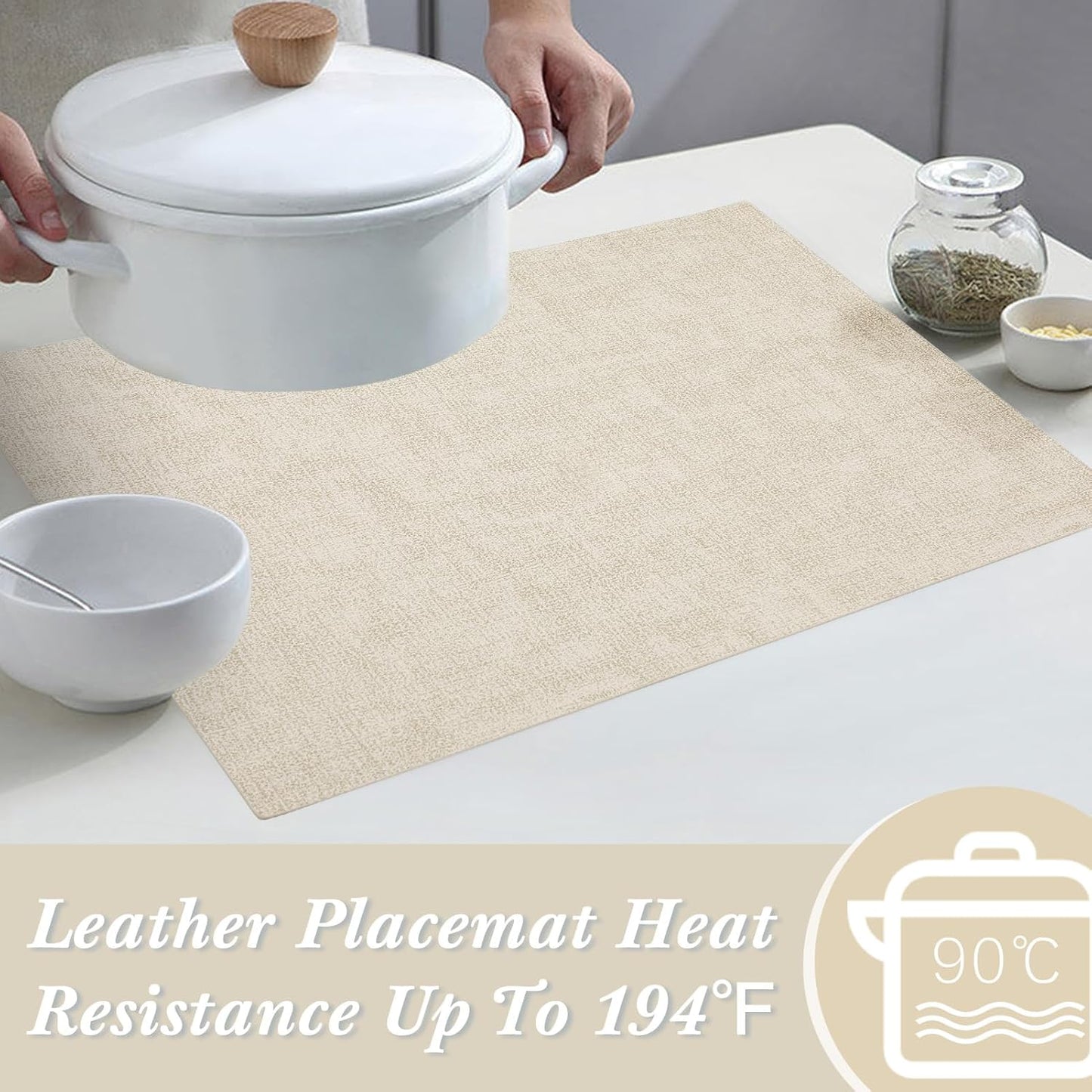 SUEH DESIGN Faux Leather Placemats Set of 6, Wipeable Place Mats Heat Resistant Table Mats