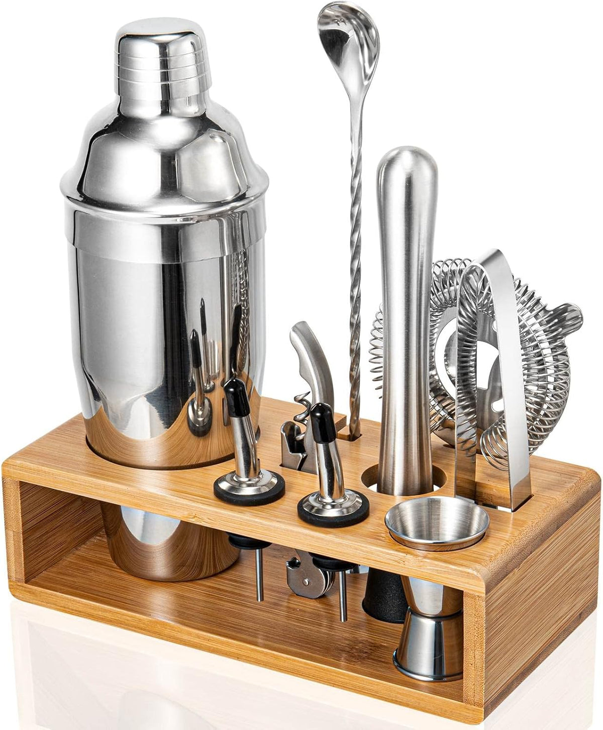 Cocktail Shaker Set, Mixology Bartender Kit 10-Piece Bar Tool Set with Stylish Bamboo Stand, Bar