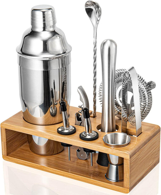 Cocktail Shaker Set, Mixology Bartender Kit 10-Piece Bar Tool Set with Stylish Bamboo Stand, Bar
