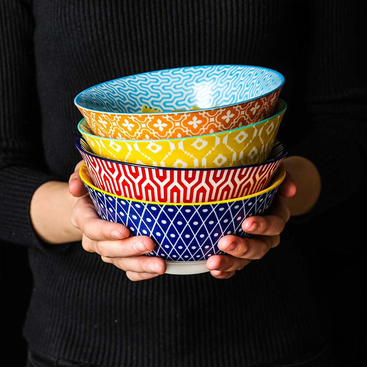 Selamica Porcelain 20oz Cereal Bowl Set - Set of 6, 6 inch Soup Bowls, Ceramic bowls for Cereal