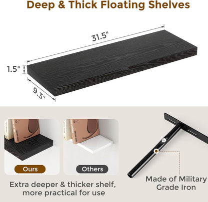 Fun Memories Black Floating Shelves 32 Inch Long, 9 Inch Deep Floating Bookshelf Wall Mounted