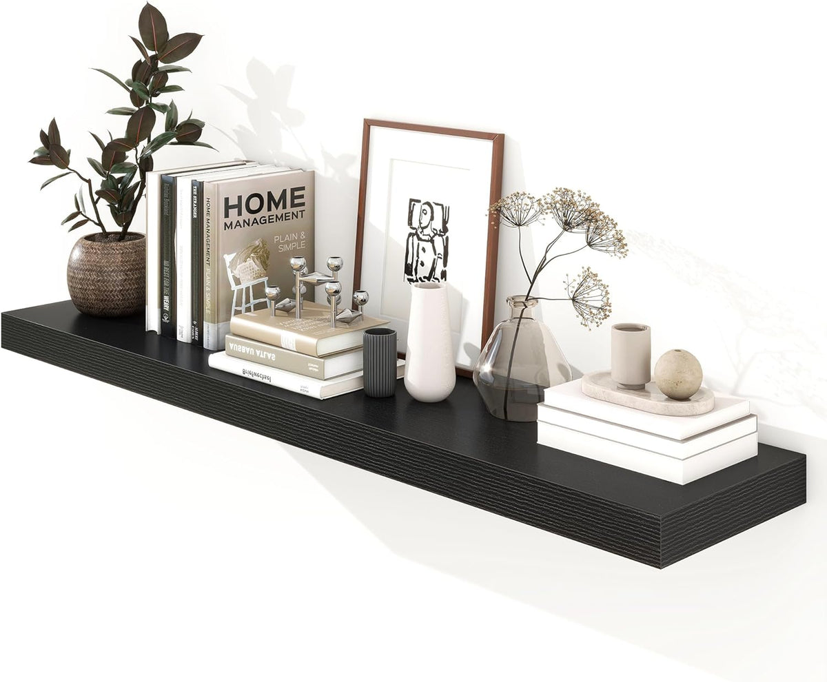 Black Floating Shelves for Wall - 55 Inch Wide x 12 Inch Deep Wall Shelves Set of 1 - Rustic Black
