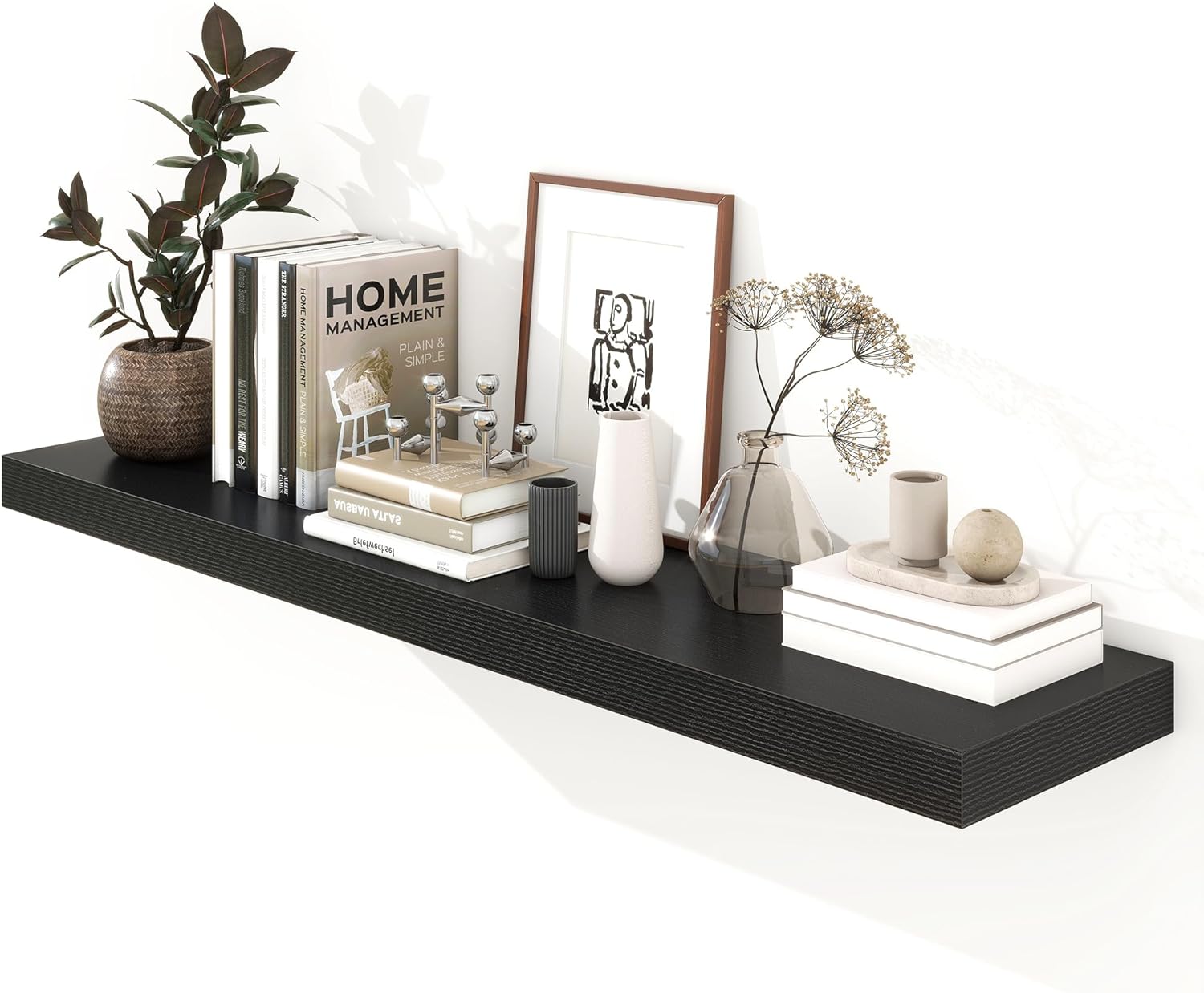 Black Floating Shelves for Wall - 55 Inch Wide x 12 Inch Deep Wall Shelves Set of 1 - Rustic Black