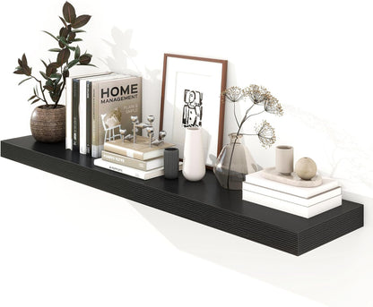 Black Floating Shelves for Wall - 55 Inch Wide x 12 Inch Deep Wall Shelves Set of 1 - Rustic Black