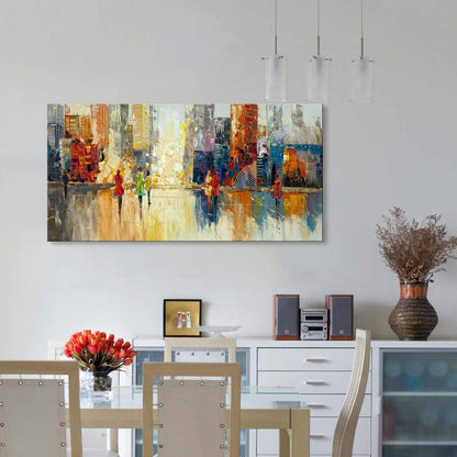 Canvas Wall Art Abstract Cityscape Painting Modern New York City Artwork Lady Romantic Street