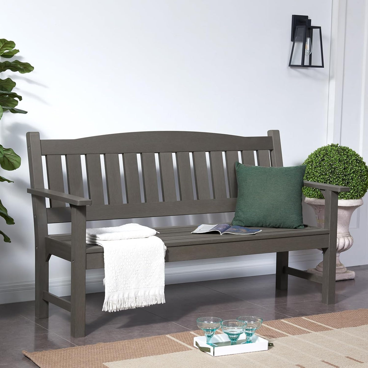 Psilvam 3-Person Outdoor Memorial Bench, All-Weather Poly Lumber Garden Bench, Rot-Resistant