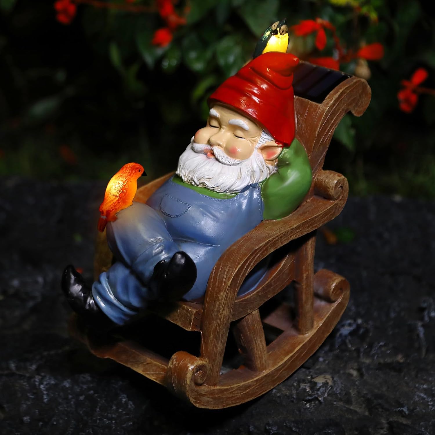 Solar Garden Gnome Statue Outdoor Decor, Patio Gnomes, Outside Yard Sculptures & Statues, Resin