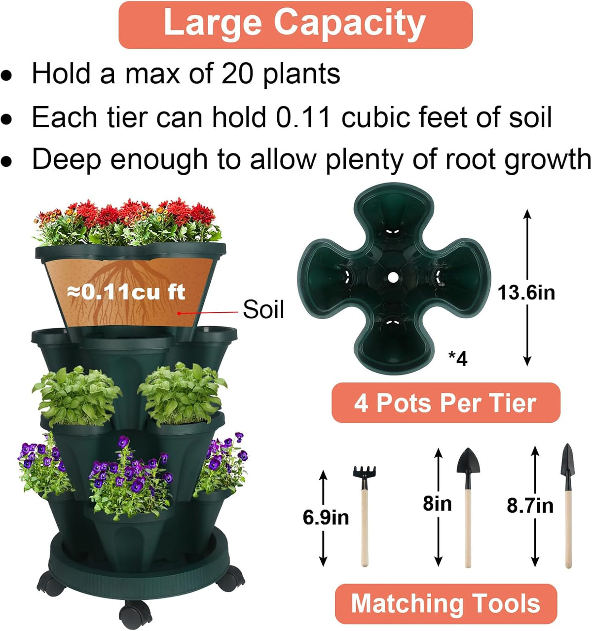 Vertical Planter 4 Tier Stackable Planters Garden Planters Strawberry Herb Flower and Vegetable