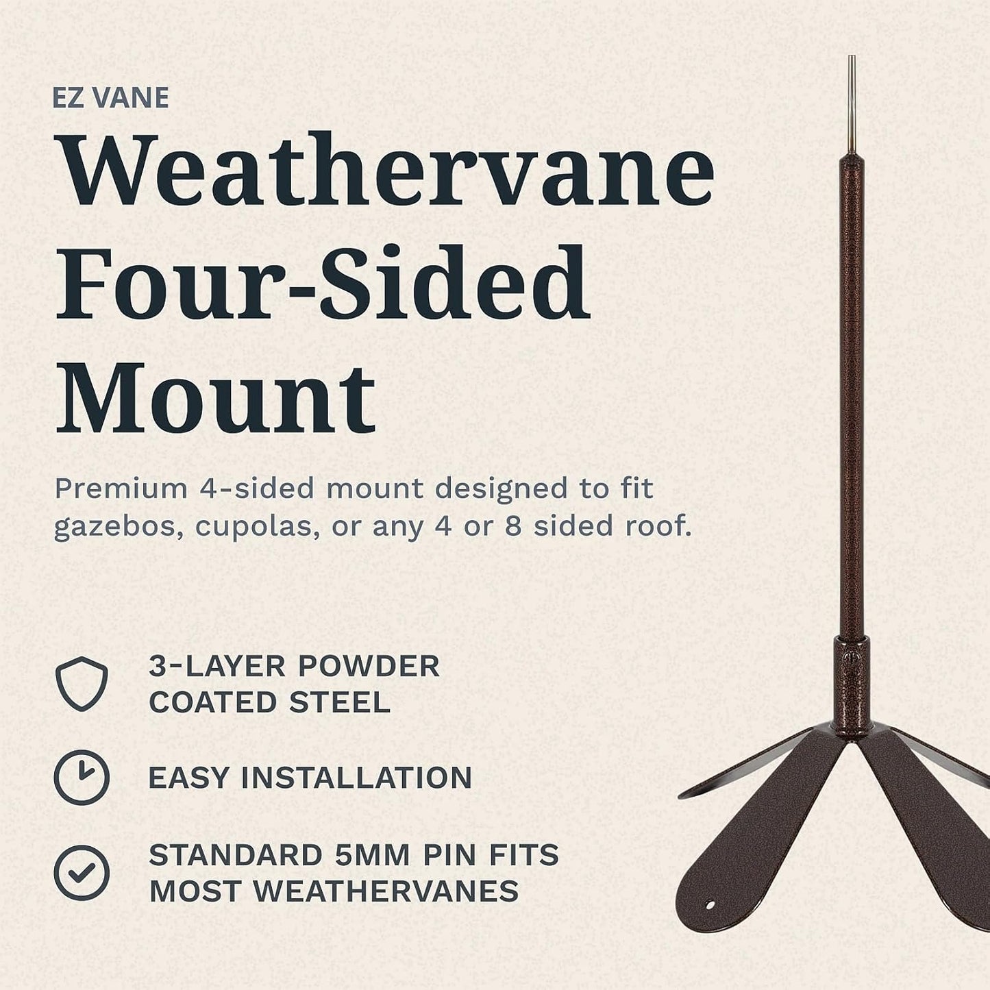 EZ Vane Birdhouse Weathervane — 4-Sided Mount, Wind Cups, Antique Copper Finish, Steel with Durable