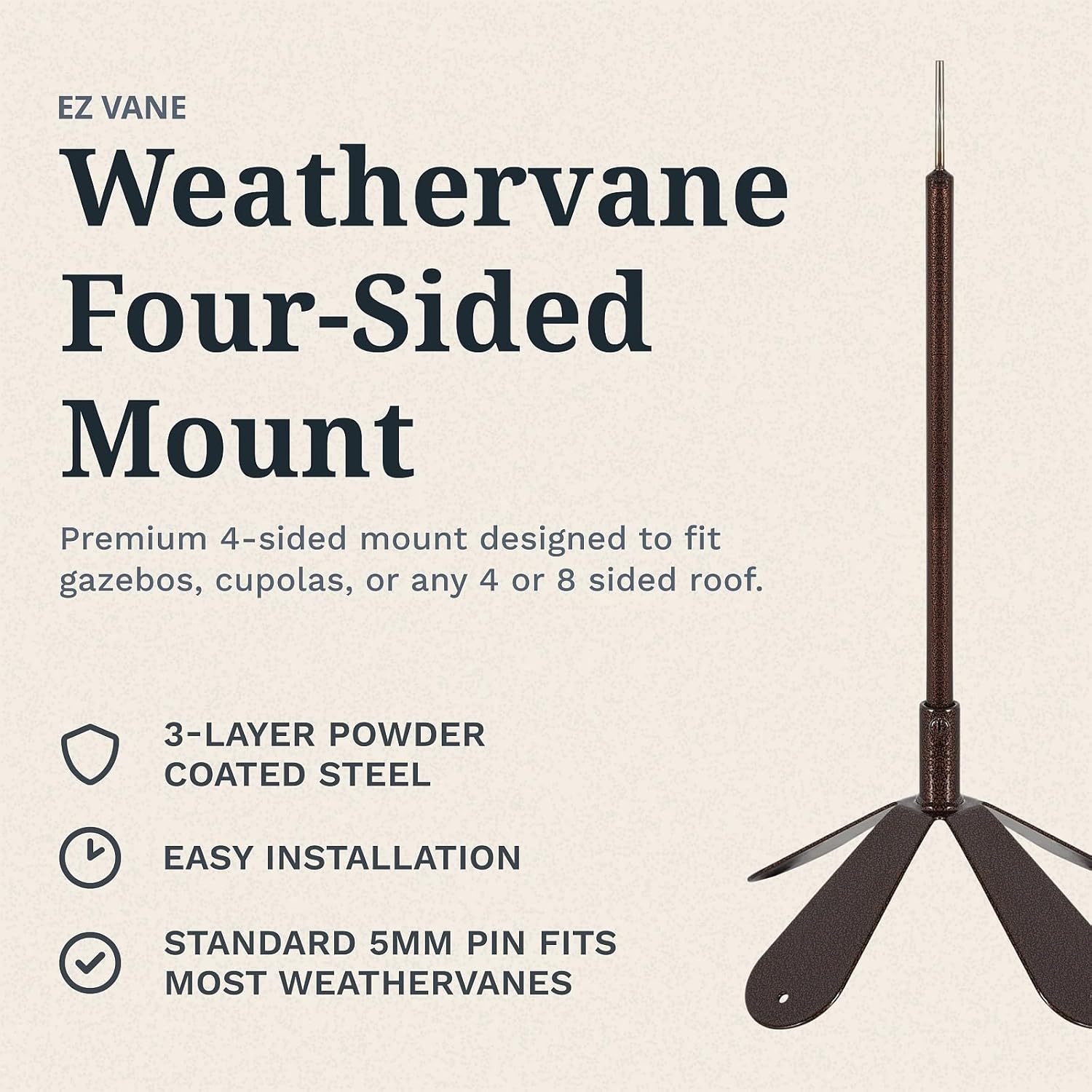 EZ Vane Birdhouse Weathervane — 4-Sided Mount, Wind Cups, Antique Copper Finish, Steel with Durable
