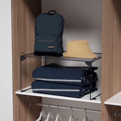 Neudeco Stackable Cabinet Shelf Organizer - 2 Pack Metal Mesh Stacking Shelves for Kitchen, Closet