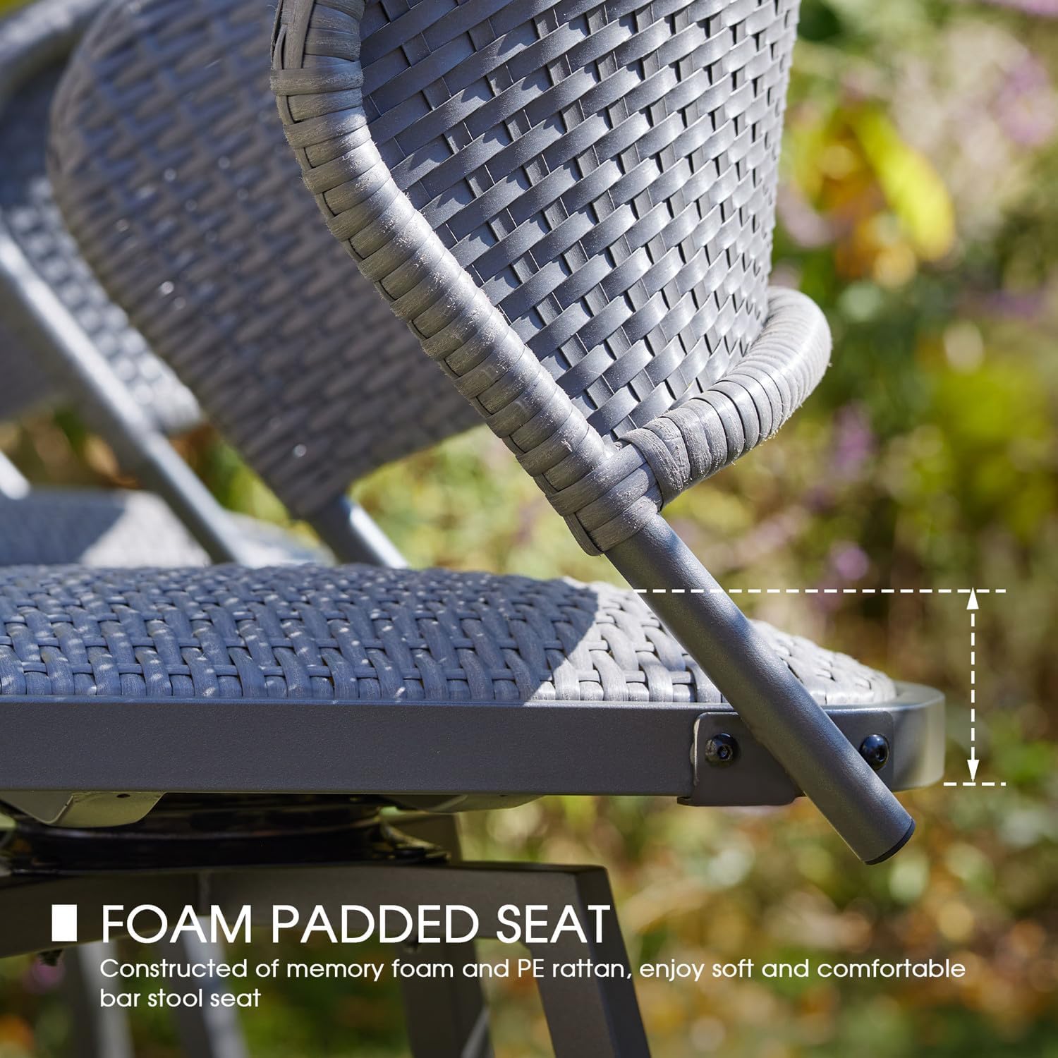 VICLLAX Patio Bar Stool Chairs with Footrests and Padded Seat, Bar Height Swivel Patio Chairs Set