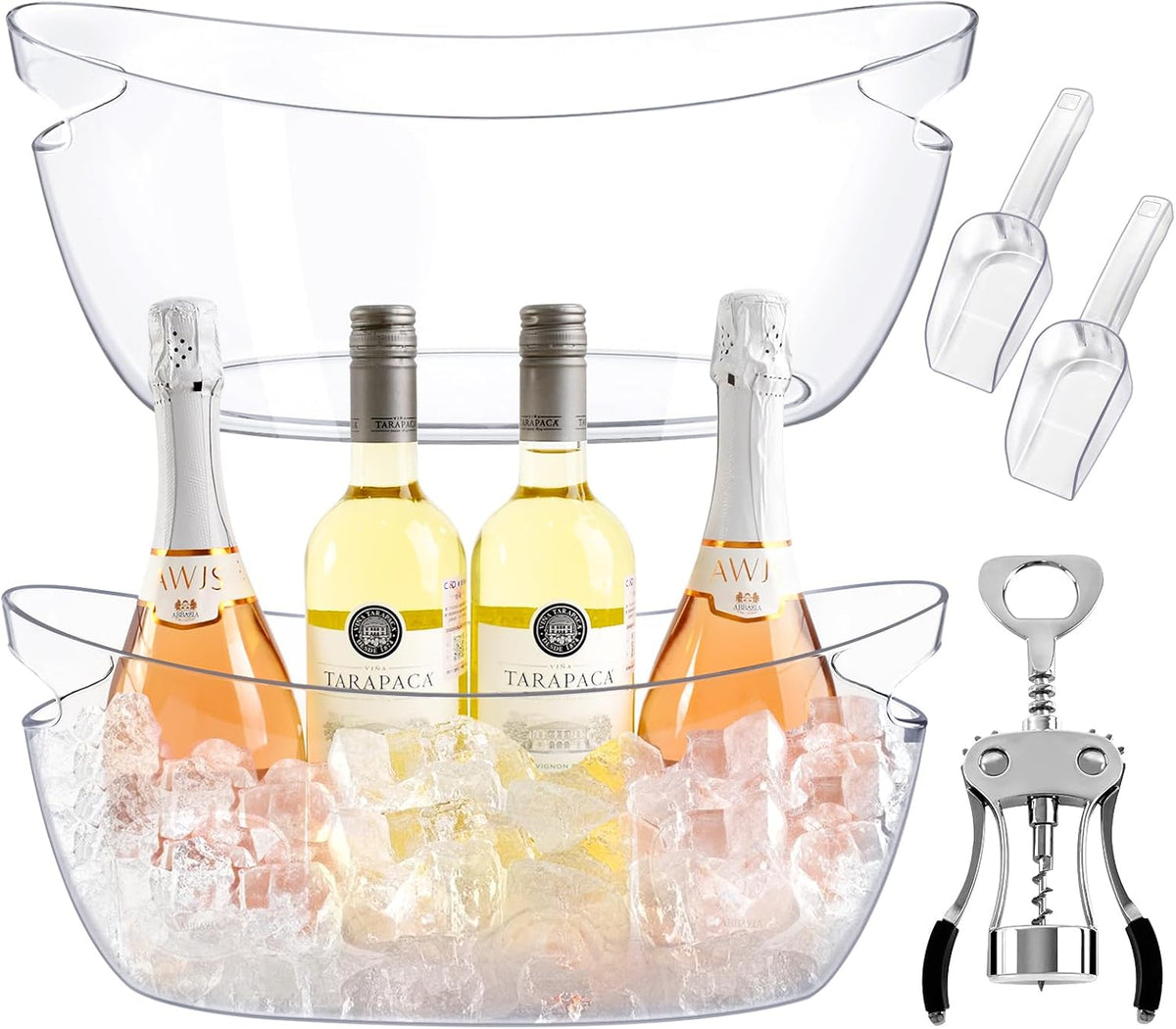 Ice Buckets for Parties,Ice Bucket Bowls of 2pcs with Scoops(2pcs)&Metal Wine Bottle Opener,5.5L
