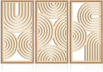 IARTTOP Large Boho Wood Wall Art Set of 3 Framed Wooden Mid-century Modern Wall Decor Minimalist