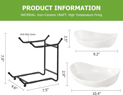 HBlife Fruit Bowl for Kitchen Counter - 2 Tier Ceramic Fruit Rack, Fruit Basket for Fresh