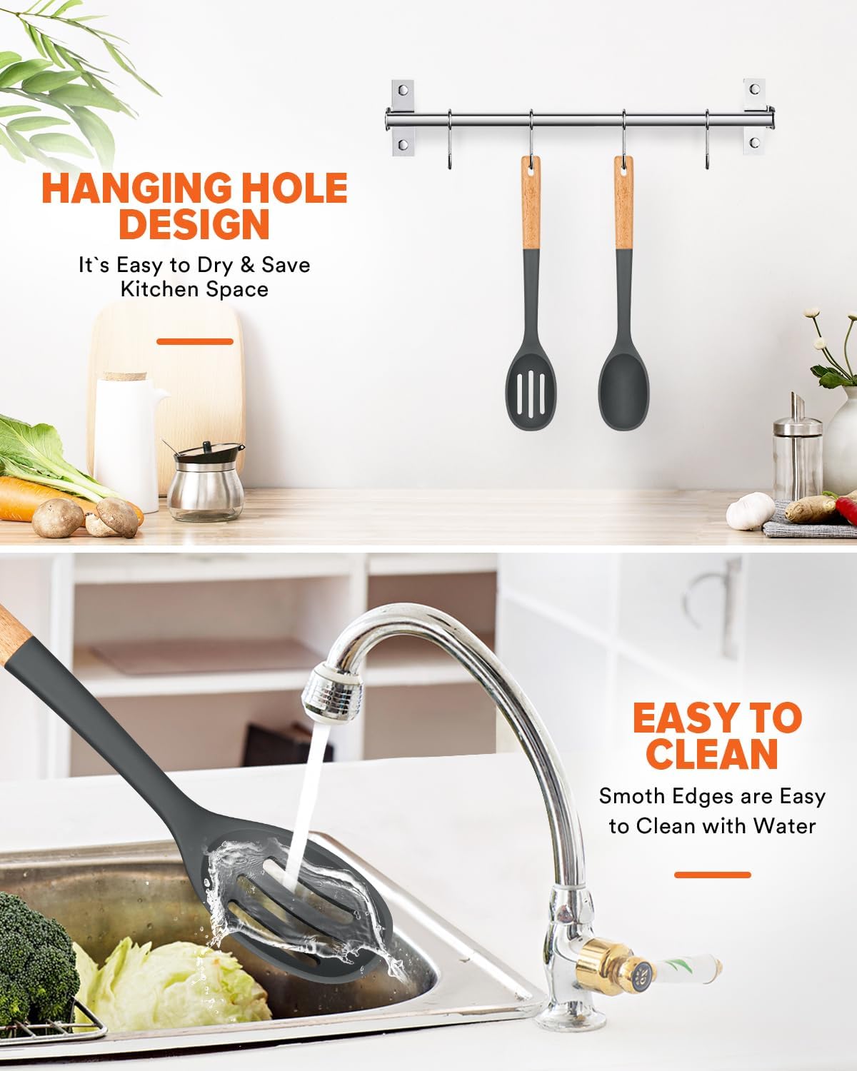 Silicone Cooking Spoons, Great for Scooping Sides and Serving Hearty Stews, BPA-Free Matte