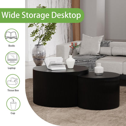 Round Coffee Table Set of 2, Nesting Coffee Table and End Table Set Small Circle Drum Side Table