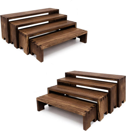 Large Display Wood Risers Wooden Stand 8 Tier Wood Racks Decorative Rectangular, 2 Set 8 Pieces