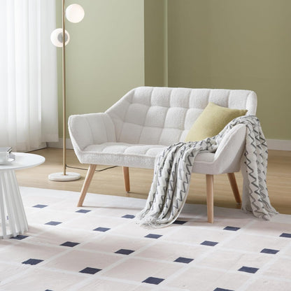 48" Small Loveseat Sofa, Modern Sherpa Mini Sofa Couch 2-Seater Fluffy Love Seat with Quilting