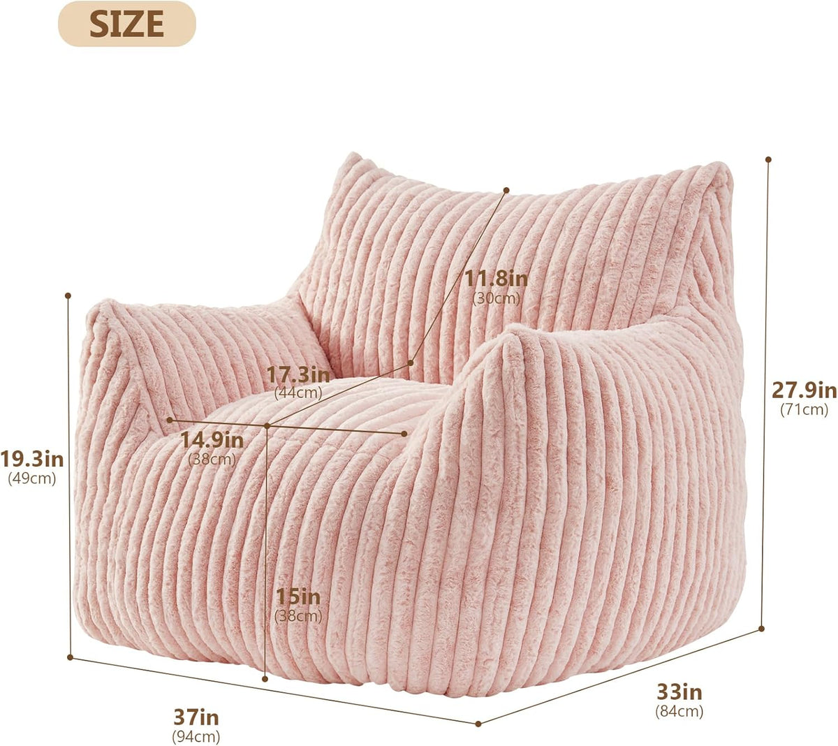 Giant Bean Bag Chairs for Adults Teens, Large Bean Bag Sofa Chairs with Filling Comfy Fuzzy BeanBag
