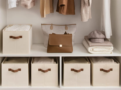 StorageWorks Storage Baskets for Shelves, Foldable Fabric Closet Storage Bins with PU Handles