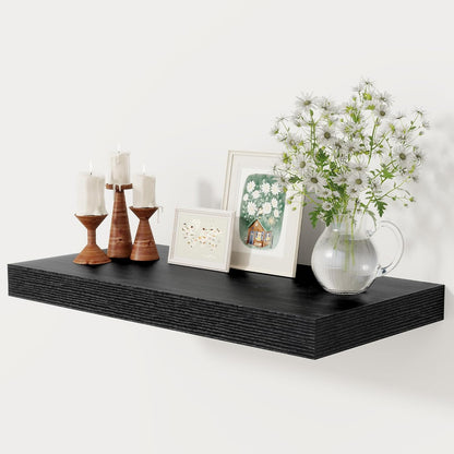 12 Inch Deep Black Floating Shelves, 24 x 12 Floating Shelf for Books, Rustic Wood Deep Wall