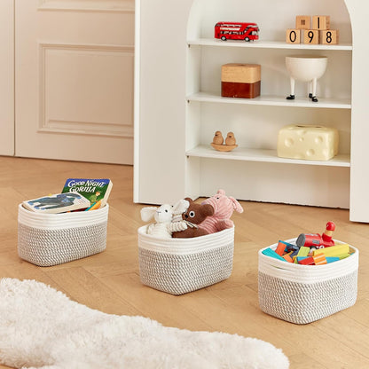 Small Cotton Rope Storage Basket Set of 3-11"x7"x7" Perfect Woven Baskets for Storage, Ideal