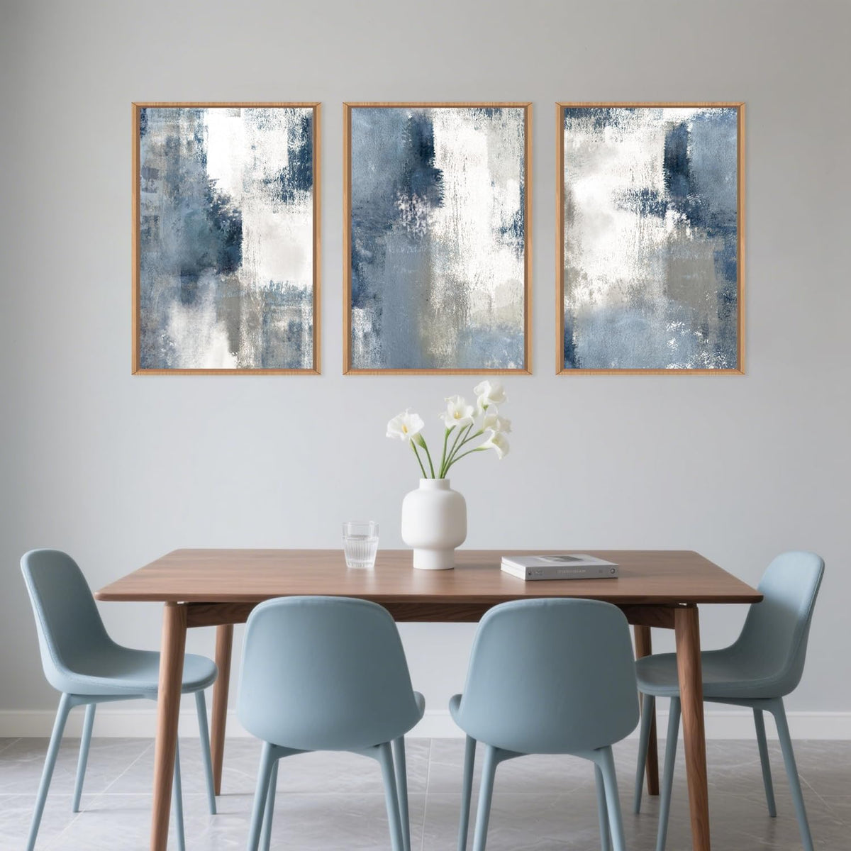 LHIUEM Large Abstract Brush Strokes Framed Canvas Wall Art Set,Navy Blue and Gray Wall Decor,Modern
