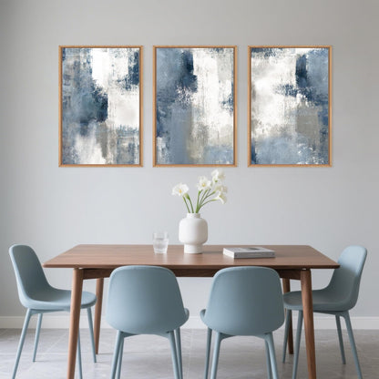 LHIUEM Large Abstract Brush Strokes Framed Canvas Wall Art Set,Navy Blue and Gray Wall Decor,Modern