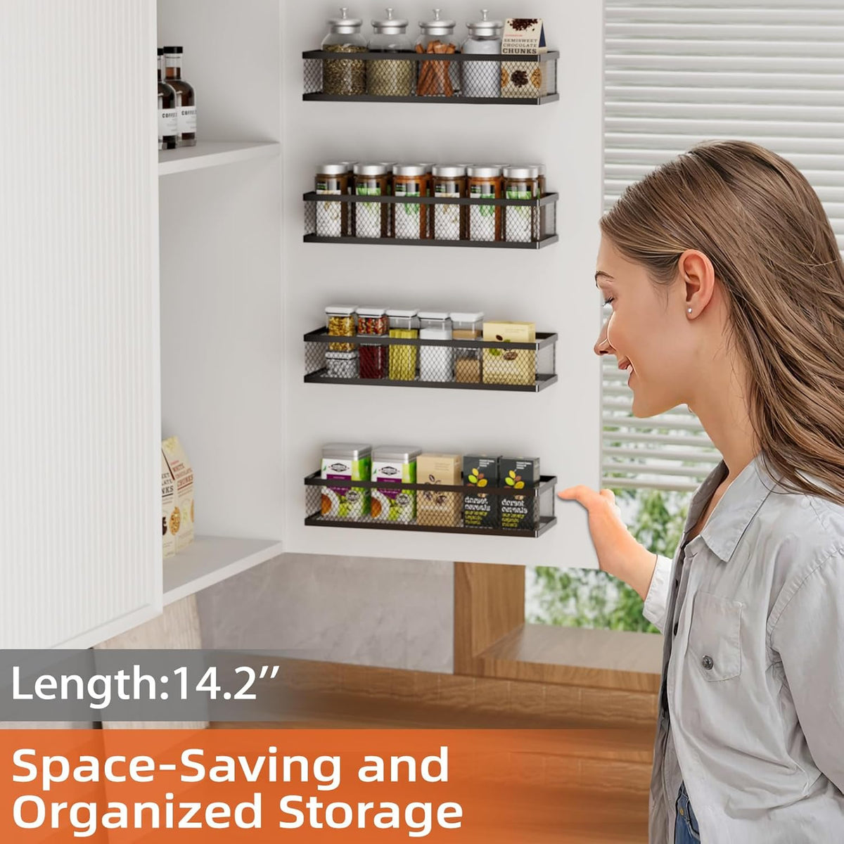 Spice Rack Wall Mount, 4 Pack Pantry Door Organizer & Hanging Storage Baskets Organizer Wall Mount
