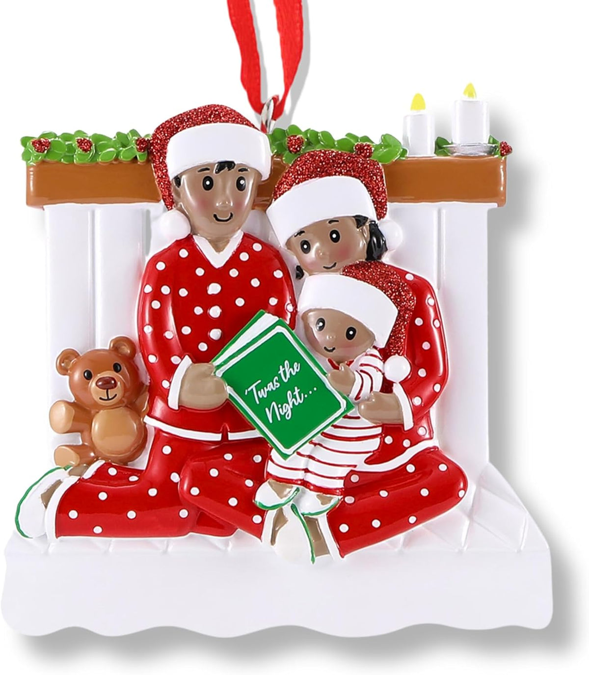 3D African American Pajama Family of 3 Christmas Ornament 2025 Personalized Family Christmas