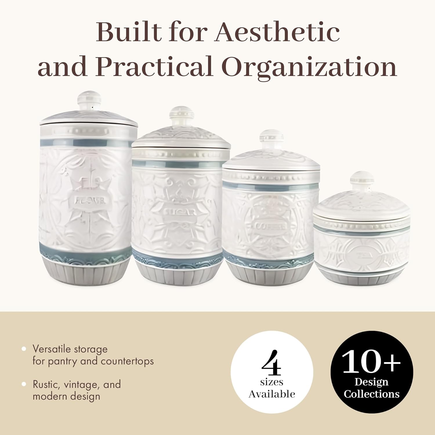 Young's Inc. 4 Pcs Set Casual Provincial Ceramic Canisters- Storage Container for Kitchen and