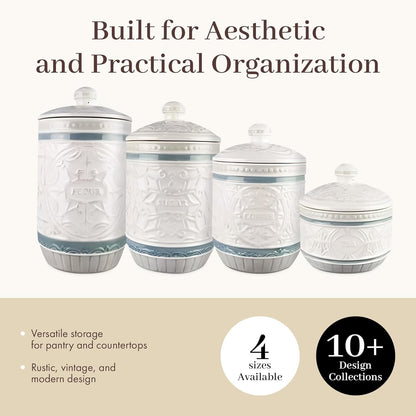 Young's Inc. 4 Pcs Set Casual Provincial Ceramic Canisters- Storage Container for Kitchen and