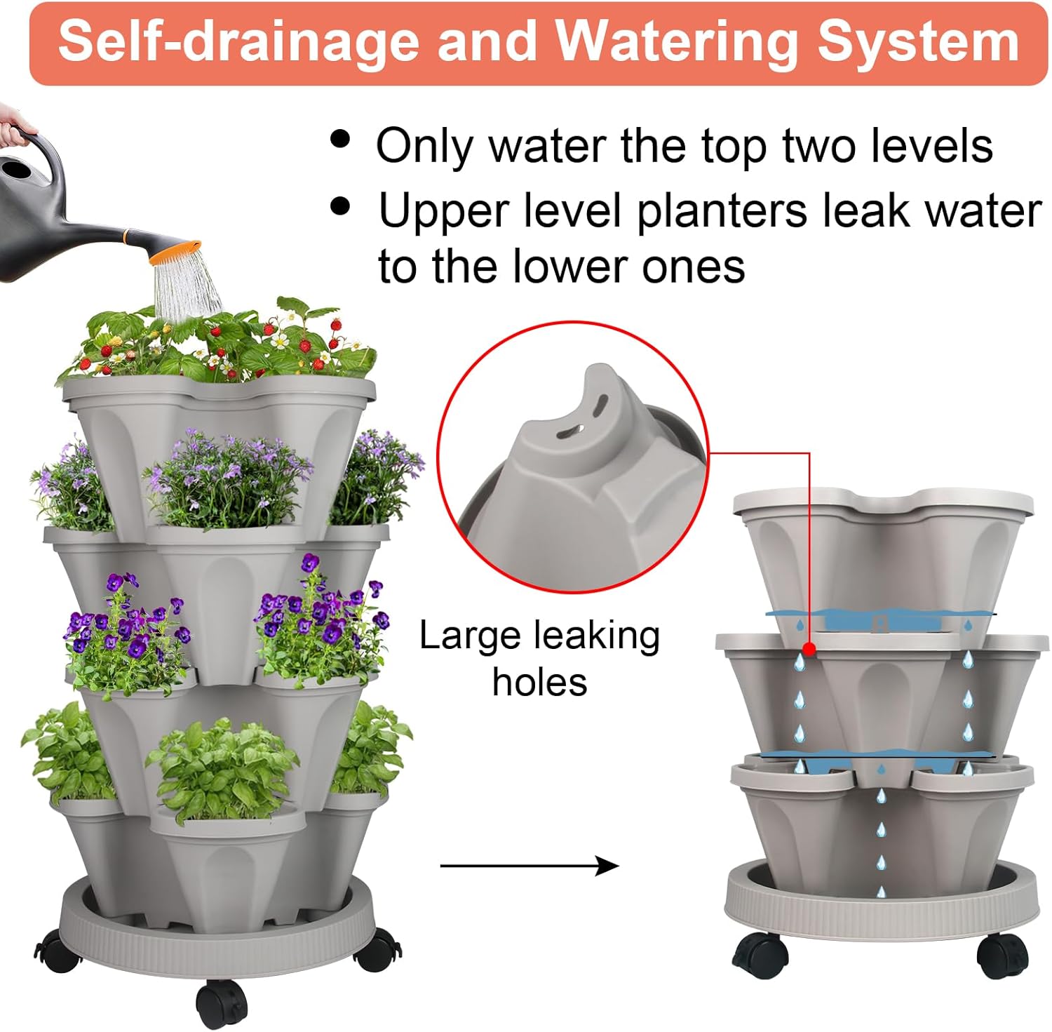 Vertical Planter 4 Tier Stackable Planters Garden Planters Strawberry Herb Flower and Vegetable