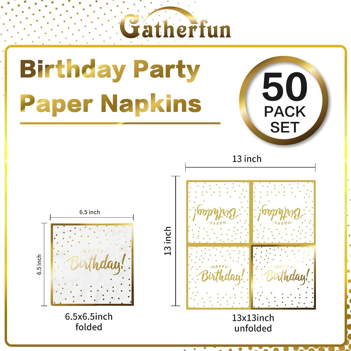 Gatherfun Birthday Party Supplies Napkins Disposable Paper Napkins with Gold Stamping for Adults