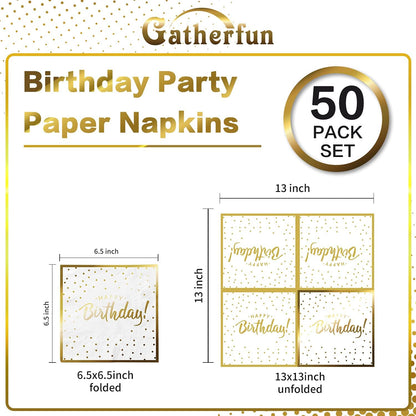 Gatherfun Birthday Party Supplies Napkins Disposable Paper Napkins with Gold Stamping for Adults