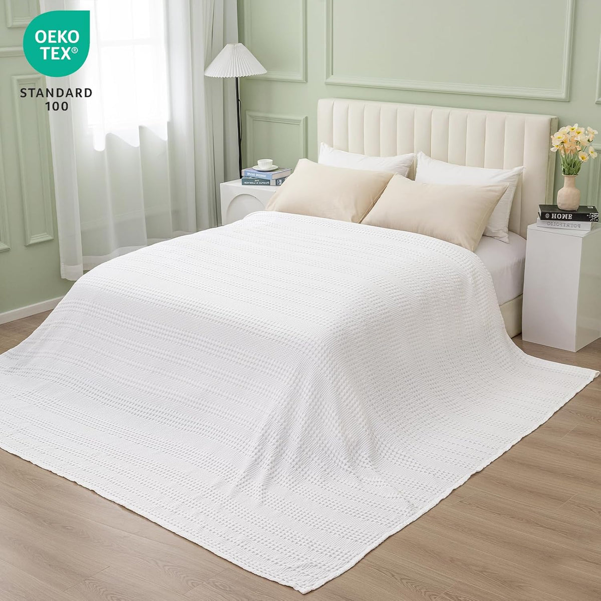 PHF Cooling Waffle Blanket California King Size, Lightweight 60% Rayon Derived from Bamboo & 40%