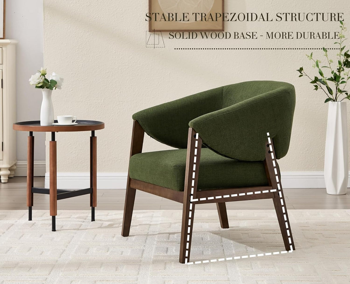 Mid-Century Modern Accent Chair, Comfy Barrel Armchair with Wide Seat, Upholstered Lounge Chair