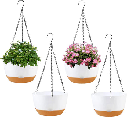 4 Pack Plastic Hanging planters for Indoor Plants,8 Inch Plant Pot Indoor Outdoor Hanging