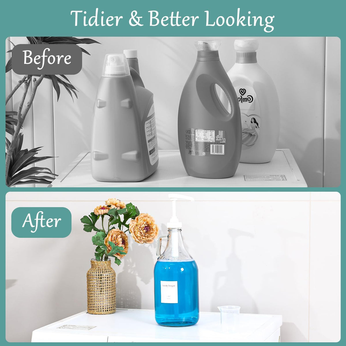 Glass Laundry Detergent Dispenser with Pump, 64OZ Liquid Laundry Soap Dispenser, Fabric Softener