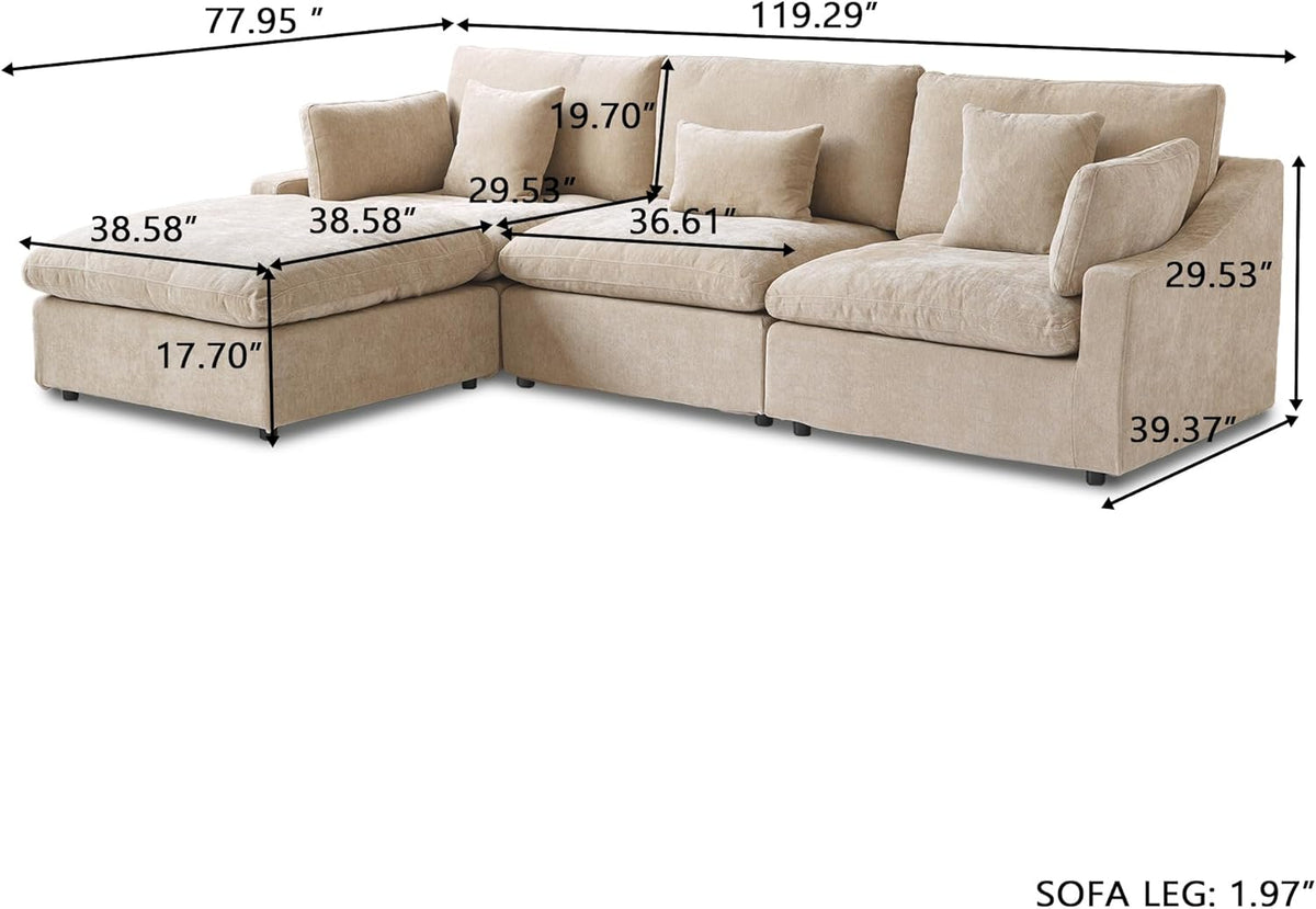 JACH L-Shaped Sectional Couches for Living Room, Cloud Sectional Couch with Deep Seat, Modular