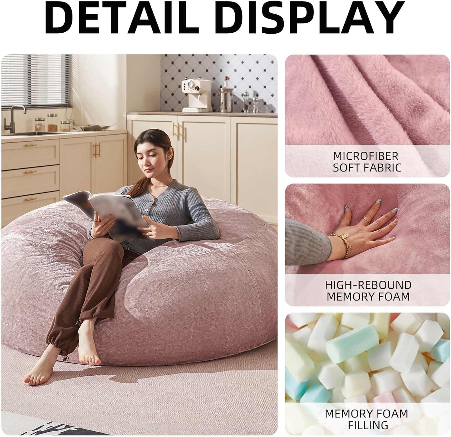 Bean Bag Chair 6Ft, Memory Foam Filled, Large Beanbag Chairs for Adults and Teens, Soft Sofa with