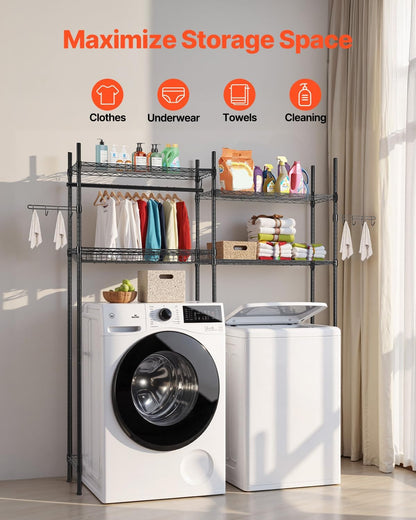 VEVOR Over The Washer and Dryer Storage Shelf, 4 Tier Laundry Room Drying Rack with Hanger Rod and