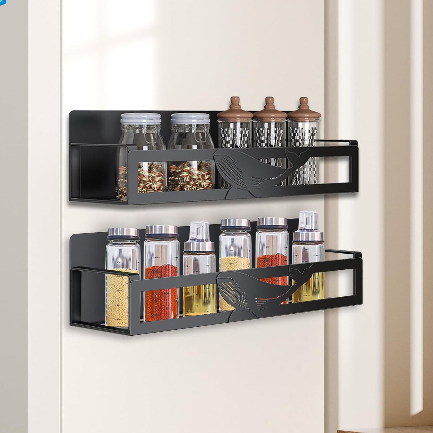 Magnetic Spice Rack for Refrigerator, 2-Pack Metal Spice Organizer for Kitchen Storage