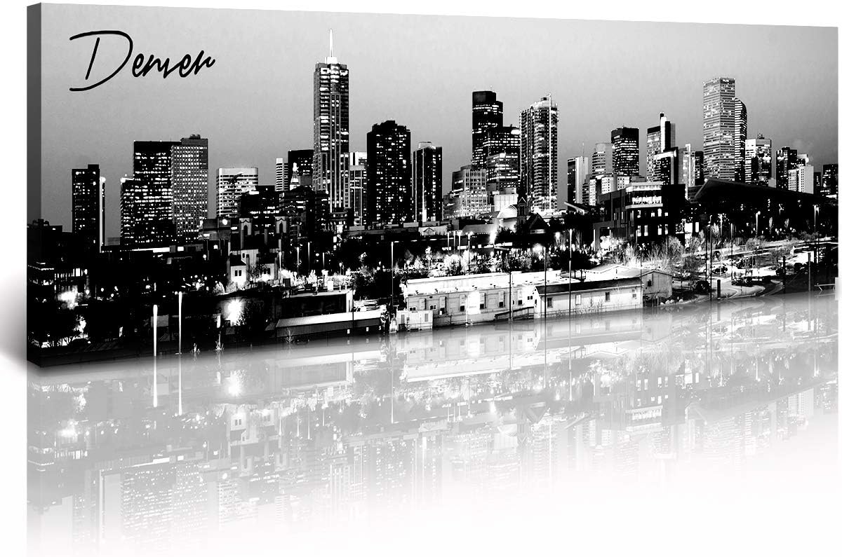 Black and White Wall Art Denver Skyline Cityscape Skyscrapers Canvas Print Painting Landscape USA