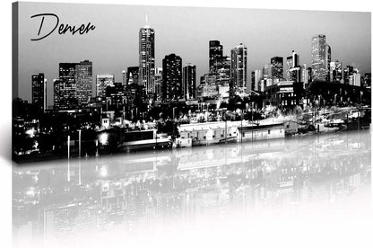 Black and White Wall Art Denver Skyline Cityscape Skyscrapers Canvas Print Painting Landscape USA