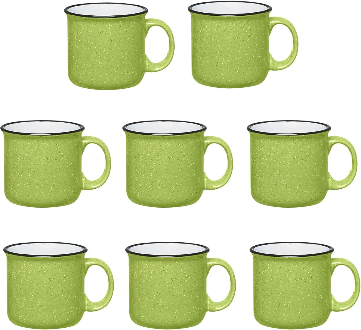 Set of 8 Ceramic Campfire Mugs – 15 Oz, Lime – Coffee & Tea Cups for Home, Work, Travel, Camping