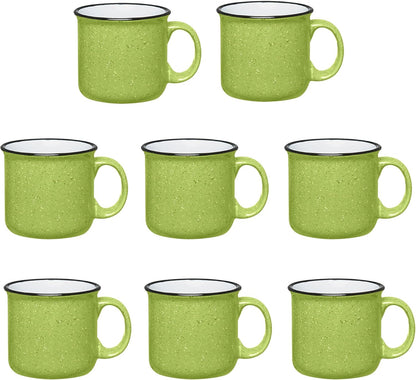 Set of 8 Ceramic Campfire Mugs – 15 Oz, Lime – Coffee & Tea Cups for Home, Work, Travel, Camping