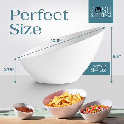 Posh Setting - White Plastic Serving Bowls for Party - Angled, Disposable, Chip & Candy Bowls - 54